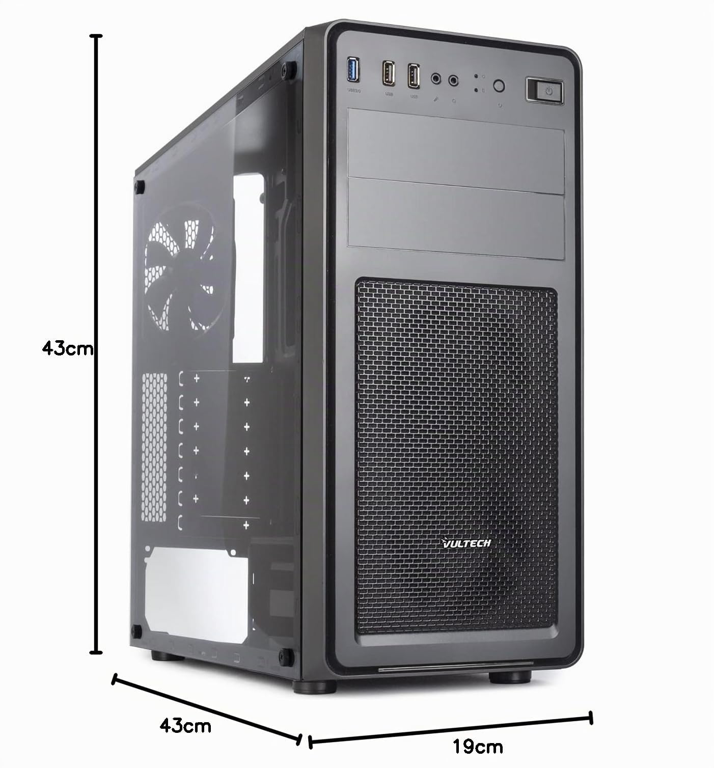 Case Vultech VCO-A2699T ATX 1x Usb 3.0,2x Usb 2.0 con vetro temperato senza alimentatore, Nero