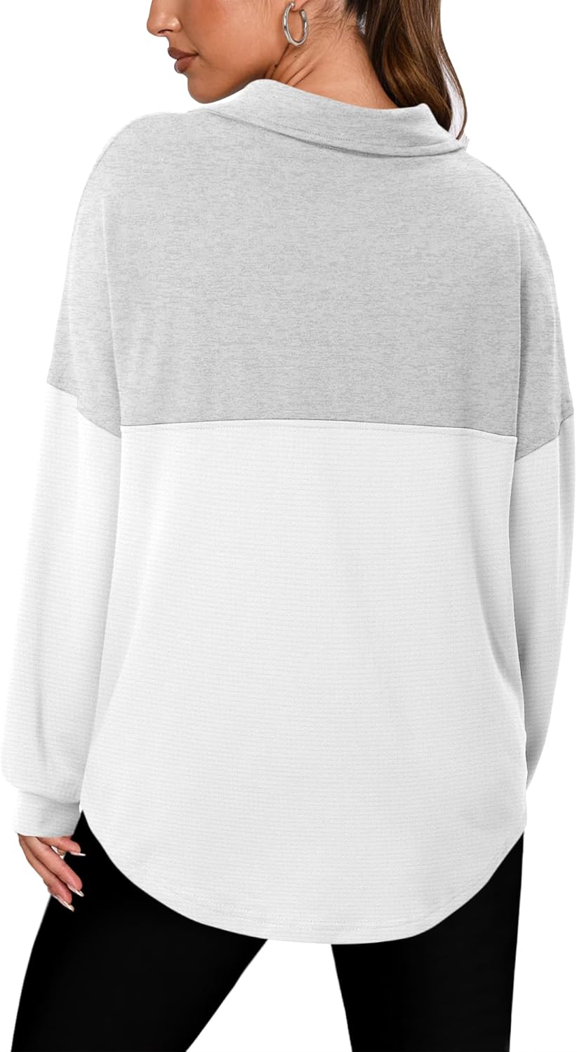 Magritta Womens Sweatshirt Casual Loose Fit Waffle Knit Half Zip Pullover Long Sleeve Lapel Tops - Image 5