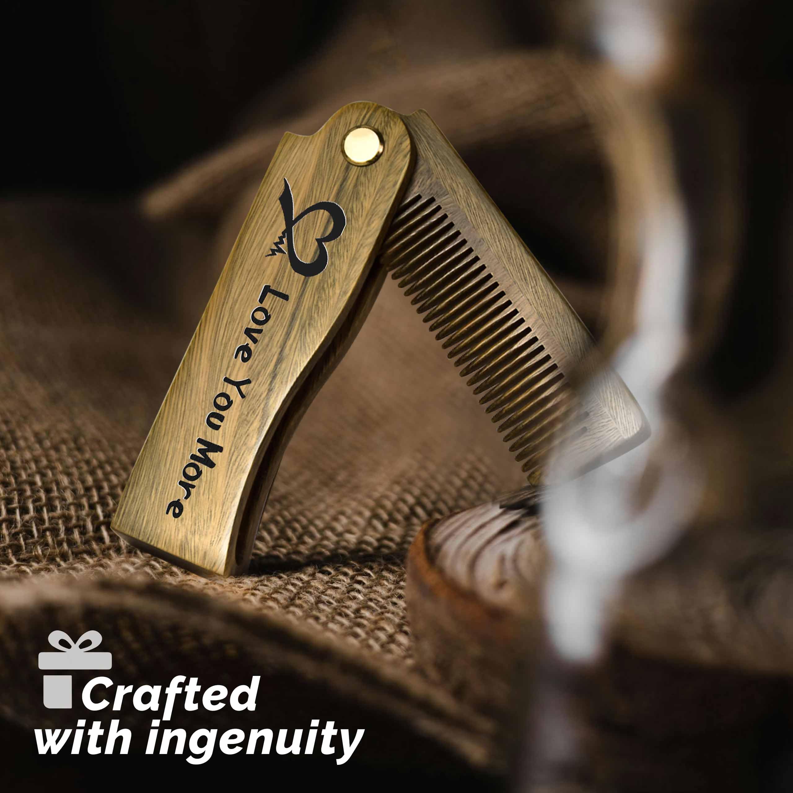 Personalized Wooden Beard Comb for Men, Custom Folding Pocket Comb for Moustache Beard & Hair Sandalwood Combs,Gift for Men