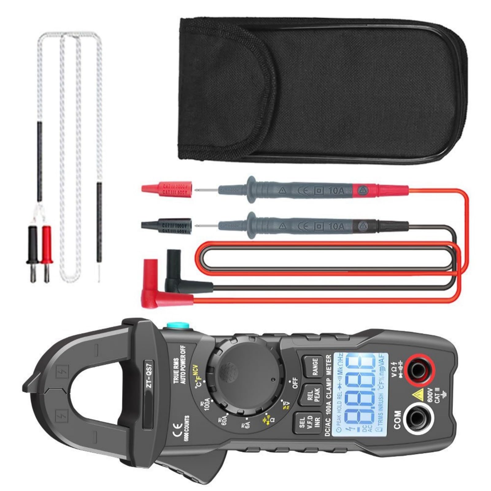 Fromceo Light Sized Clamp Multimeter For Circuit Testing And Troubleshooting 6000 Count Tester With Auto Off Data Hold Digital Clamp Meter