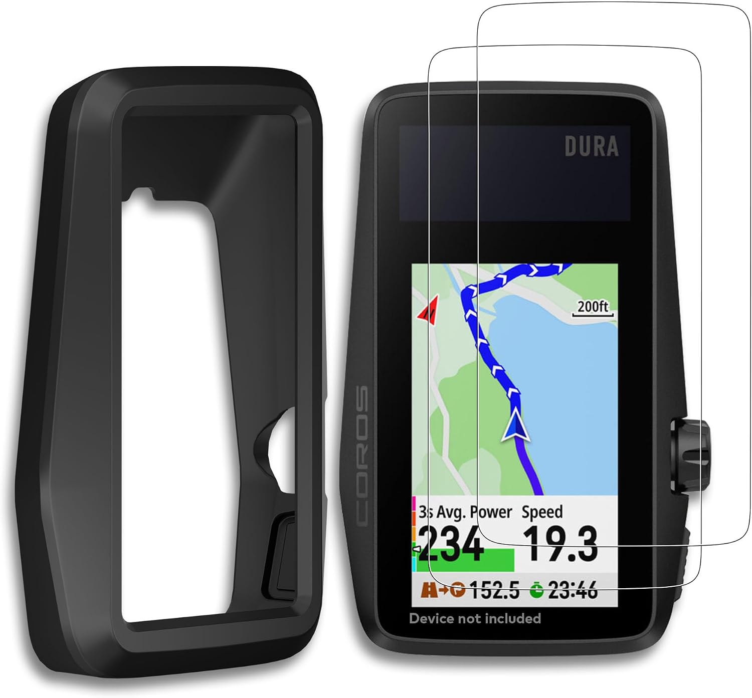 [3-Pack] INNOSURE Silicone Case x1, HD Clear Tempered Glass Screen Protector x2 Designed for Coros Dura Solar GPS Bike Computer Anti-Drop, Anti-Slip, Anti Scratch/Fingerprint, Durable