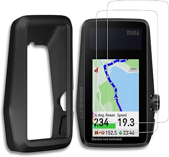 [3-Pack] INNOSURE Silicone Case x1, HD Clear Tempered Glass Screen Protector x2 Designed for Coros Dura Solar GPS Bike Computer Anti-Drop, Anti-Slip, Anti Scratch/Fingerprint, Durable