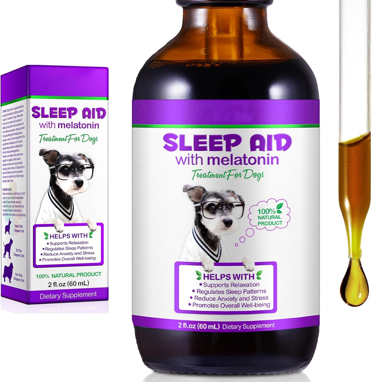 Melatonin for Dogs, Dog Sleep Aid, Dog Melatonin Support Relaxation & Deep Sleep, Relieves Separation Anxiety & Travel & Stress Anxiety, Calming for Dogs in Noise, Fireworks, Melatonin for Dog & Cat