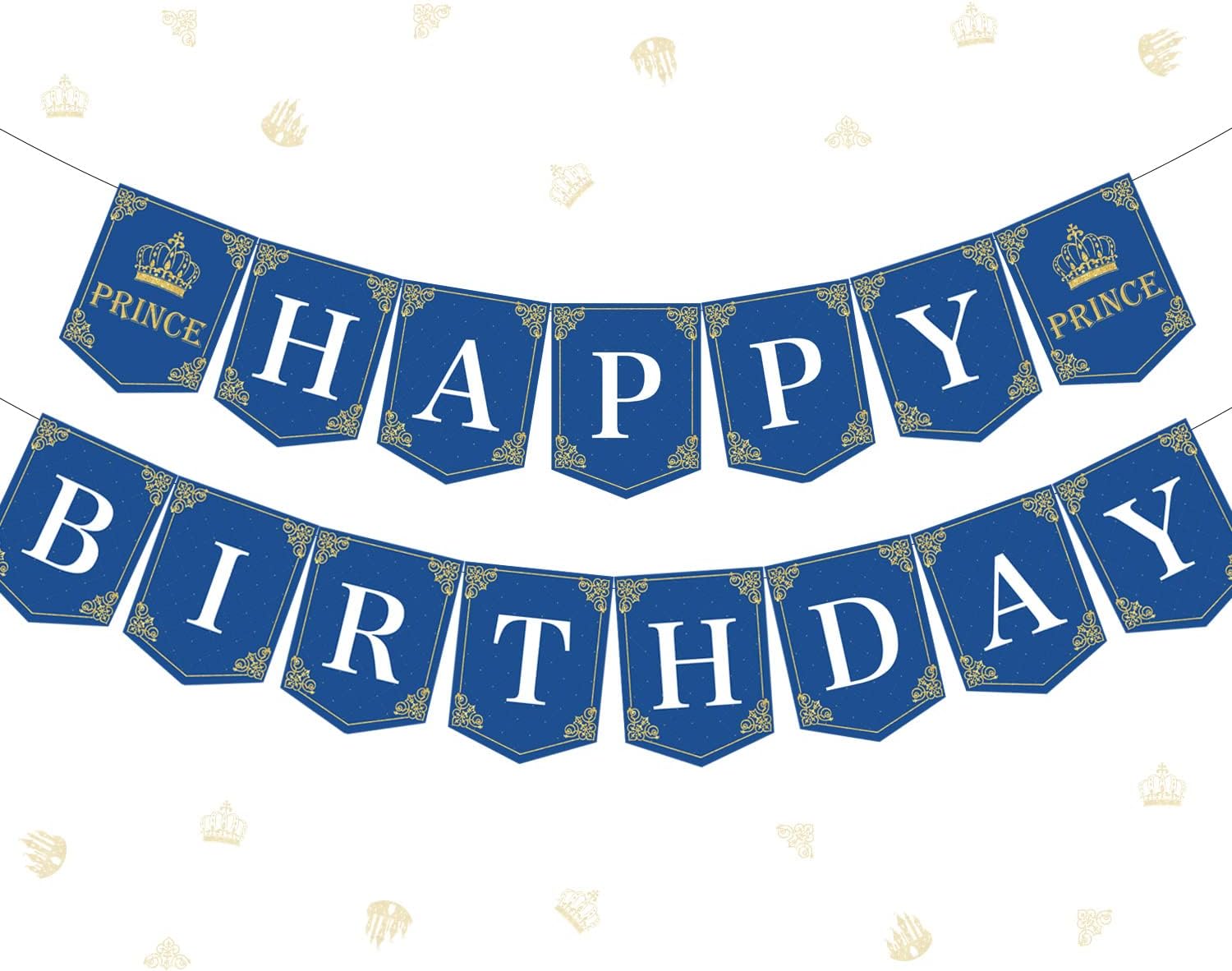 Royal Prince Birthday Banner for Boy, Happy Birthday Bunting Sign Garland Navy Blue Gold Glittery Prince Birthday Party Decorations Photography Backdrop