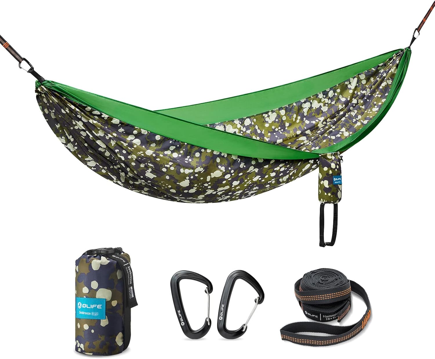 Sunbreeze Double Camping Hammock, Designed for Traveling Light, Portable Hammock, Comfortable Tear-Resistant 210T Recycled Nylon Fabric for Backpacking, Travel, Backyard, Patio, Hiking