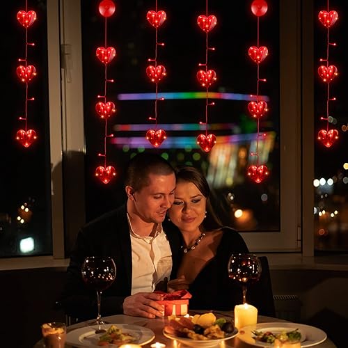 Miniatura 4 de 5 luces de corazón para ventana de San Valentín, decoración iluminada para el día de San Valentín, funciona con pilas, luces de fondo con gancho de