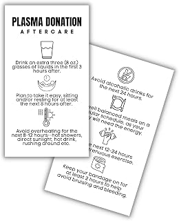 Plasma Blood Donation Aftercare Instruction Care Cards for People Who Donate | 50 pack 2x3.5” Donor Wallet Medical Emergency Information for Donation Centers Gift Ideas