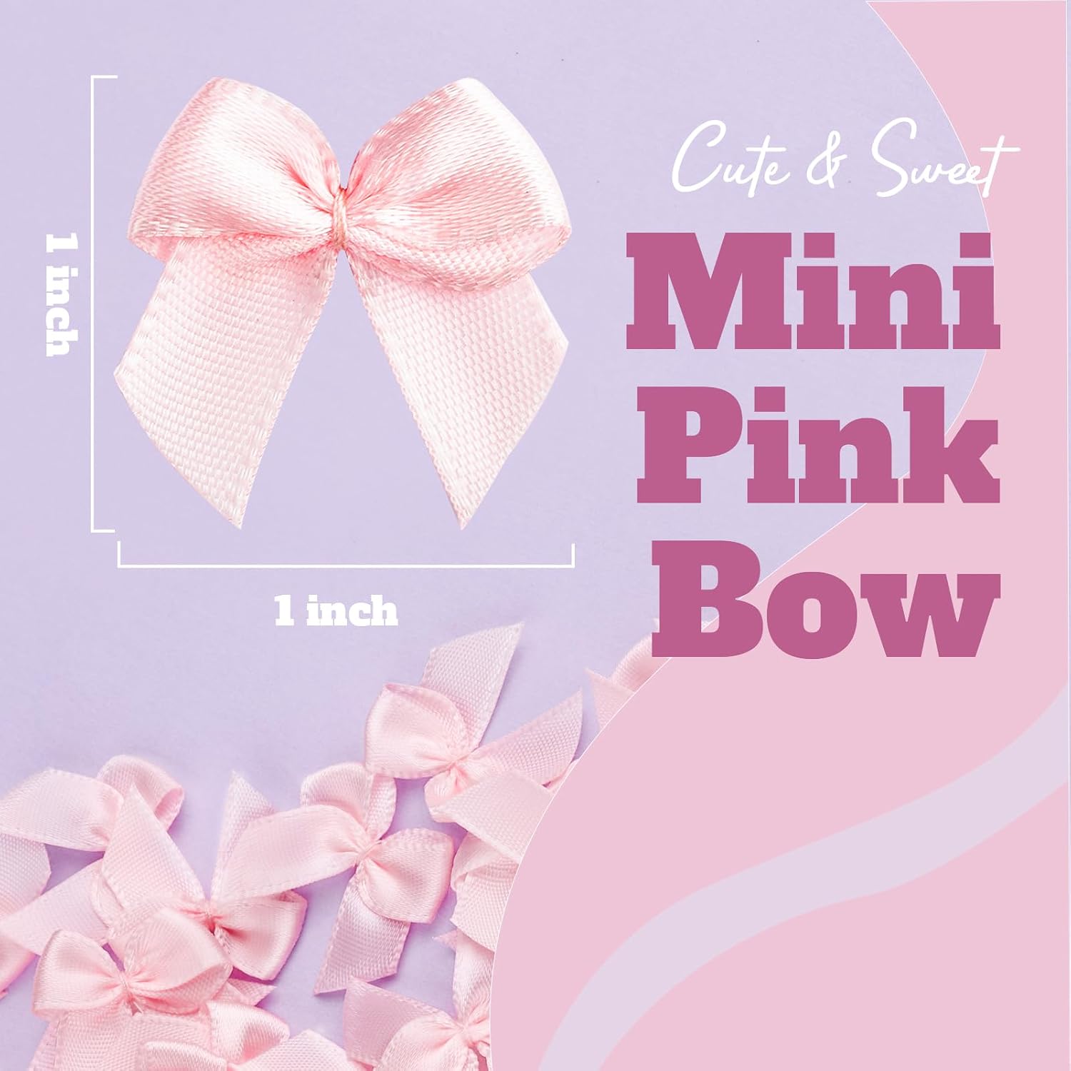 100 Pcs Pink Bows, 1 Inch Mini Bows for Crafts, Small Satin Ribbon Pink Bow Party Decorations, for DIY Sewing, Flowers Bakery Wrapping, Wedding Birthday Decorations image 3