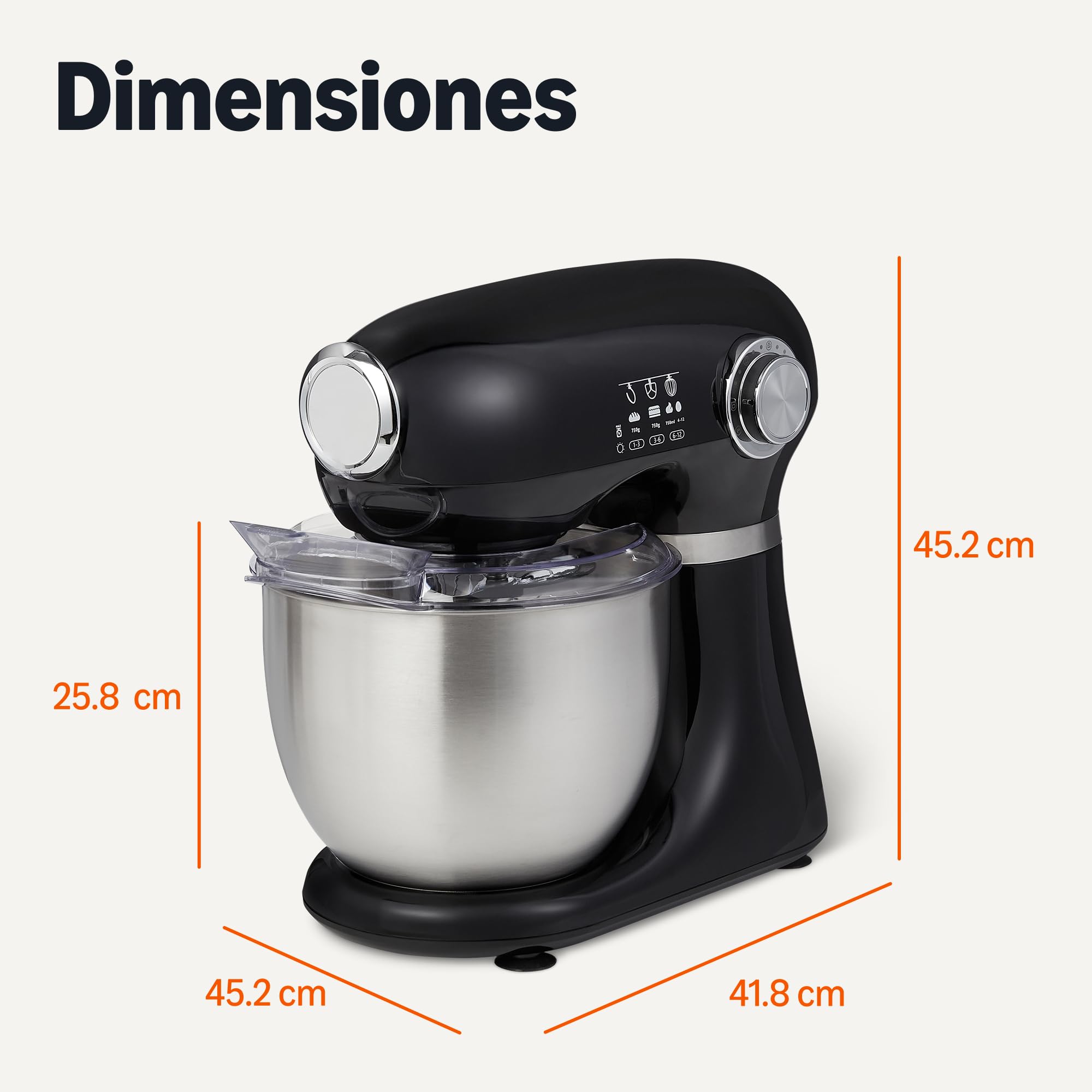 Amazon Basics Batidora de pie, amasadora y mezcladora, tazón de 5 litros con 12 velocidades con función de pulso, 1000 W, Grande, color Negro