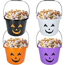 Holady 4 Pack Halloween Trick or Treat Pumpkin Bucket Jack O Lantern Candy Basket Halloween Party Supplies Pumpkin Pails with Handle (4 Color)