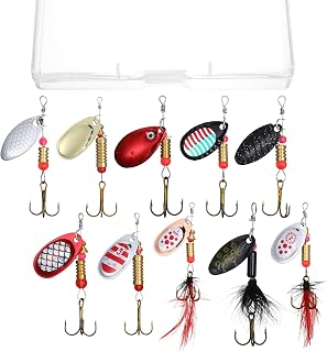 10Pcs Rooster Tail Fishing Lures, Fishing Lures for Trout Bass & Salmon, Spinner Blades with Premium Hooks, Freshwater Streams & Rivers Fishings Gear