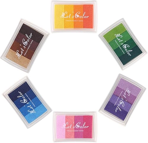 Paquete de 6 almohadillas de tinta multicolor de color arcoíris para álbumes de recortes, impresión de dedos, pintura