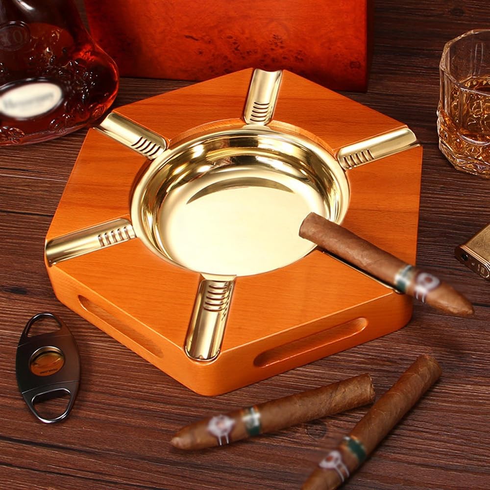 Popielniczka do cygar metalowa popielniczka do cygar na zewnątrz na patio na zewnątrz/wystrój domu nowoczesny stół popielniczki do cygar(Gold)