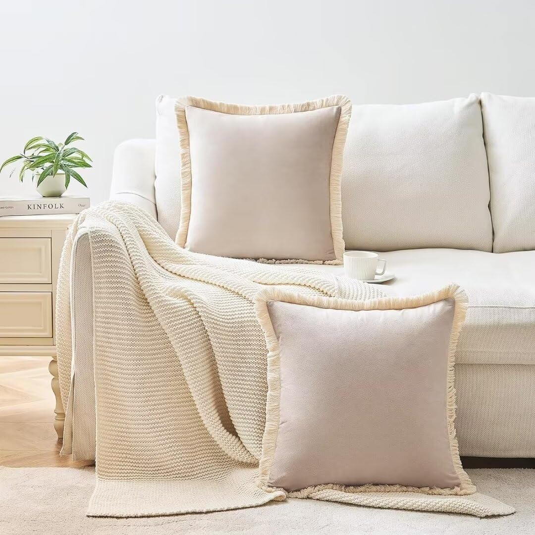 2 Pezzi 2 federe per Cuscini 60 x 60 cm 2 federe per Cuscini Decorativi Grandi in Morbido Velluto con Frange Nappe Stile Boho per Divano Camera da Letto Arredamento per la casa 20