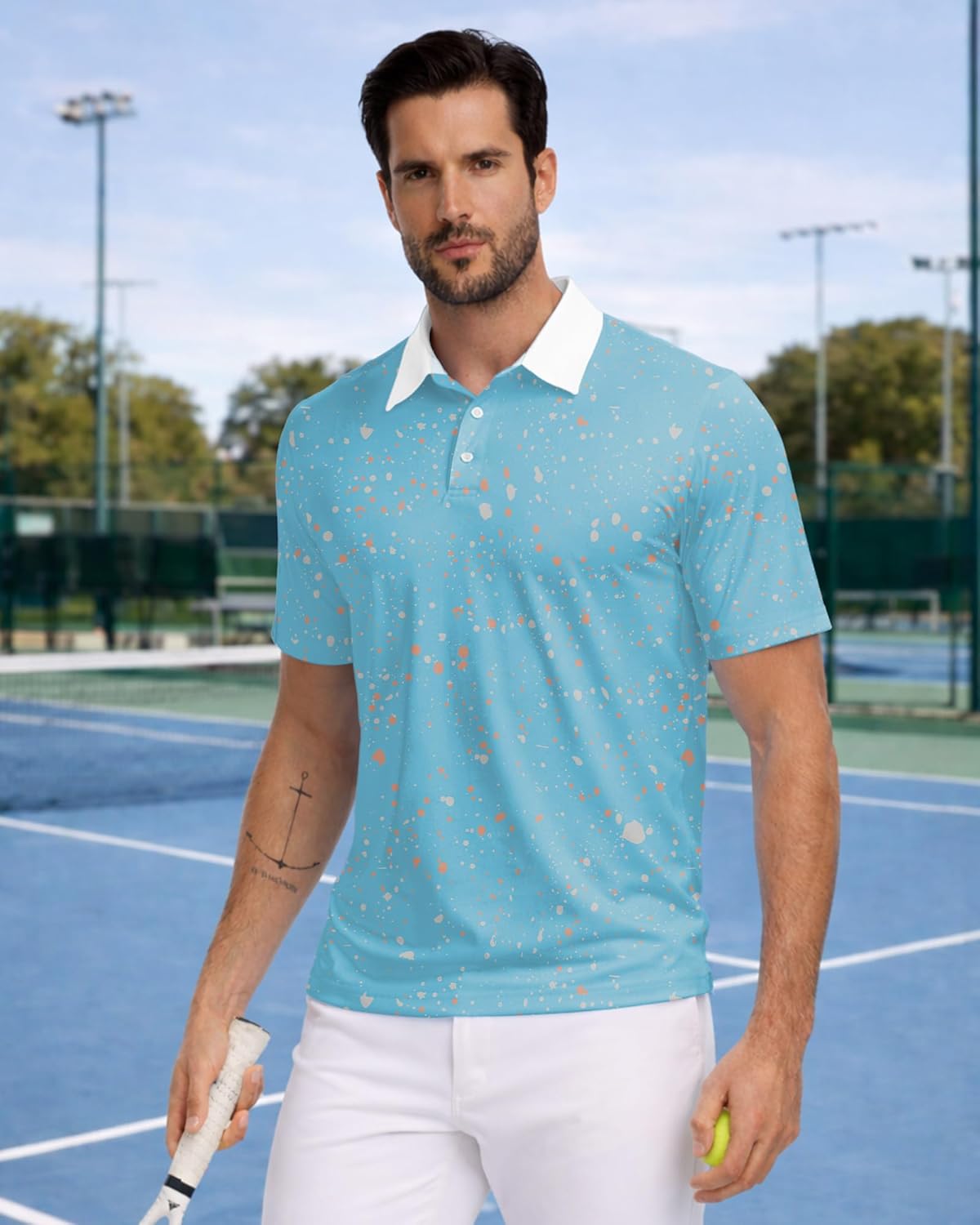 KUYIGO Mens Polo Shirt Quick Dry Moisture Wicking UPF 40+ Performance Printed Short Sleeve Summer Tennis Golf Shirt
