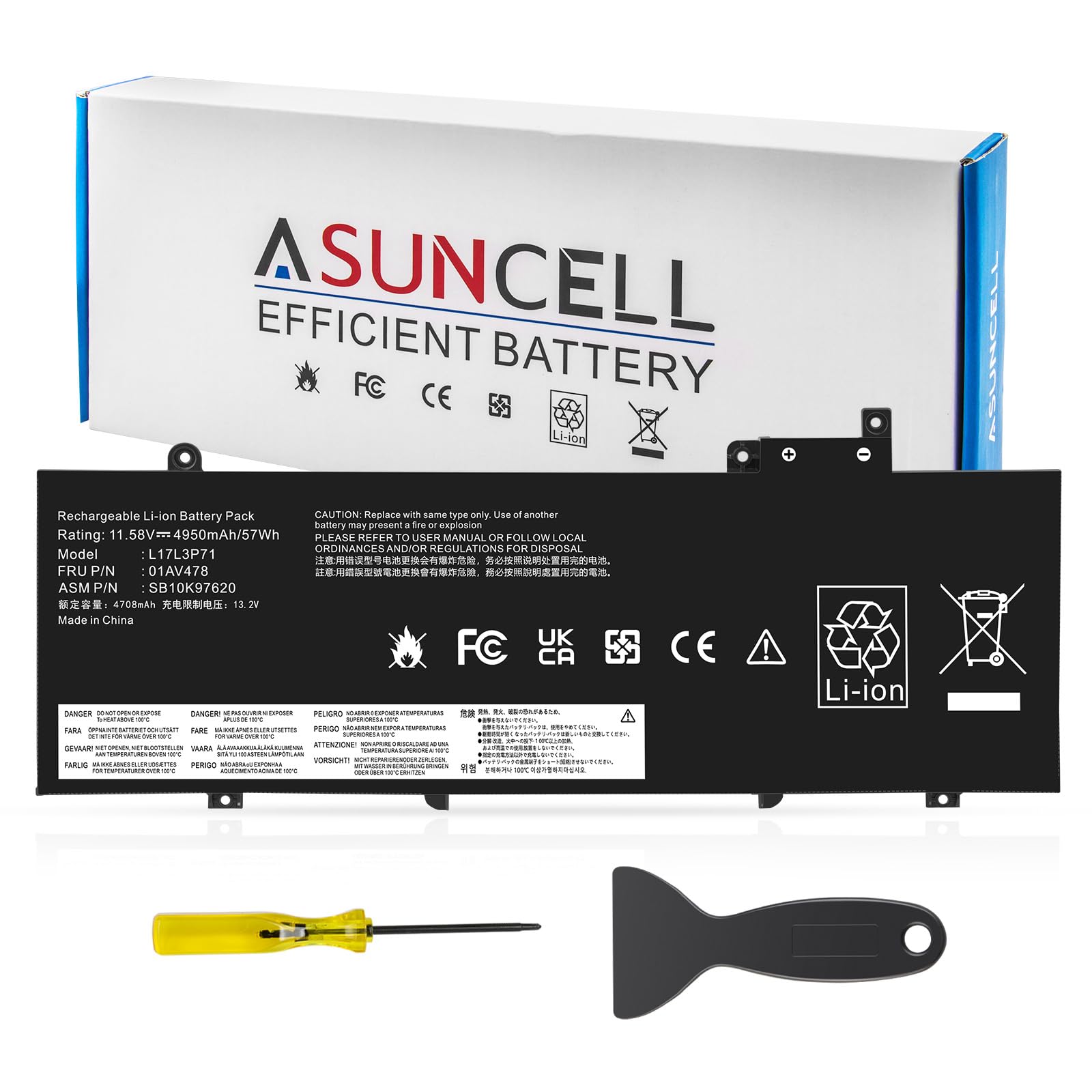 ASUNCELL L17L3P71 L17M3P72 Laptop Battery for Lenovo ThinkPad T480S Series Notebook 01AV478 01AV480 01AV479 SB10K97621 SB10K97622 SB10K97620 11.58V/