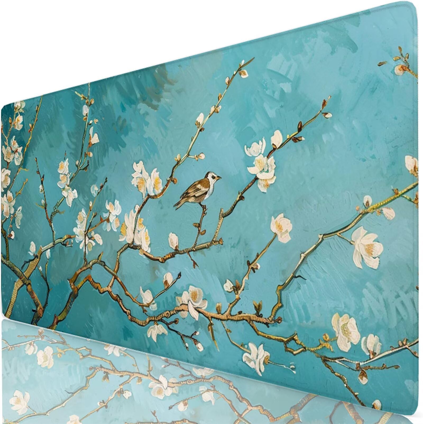 Alfombrilla Ratón XXL 1200 x 600 mm Flores De Durazno Mouse Pad Gaming Blanca Tapete Escritorio Grande, Protector Escritorio Impermeable para Oficina, Protector Mesa Ordenador, Alfombrilla W6-694