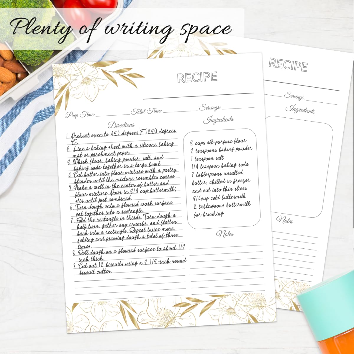 Lot de 30 feuilles de papier de recette pour classeur de recettes de 21,6 x