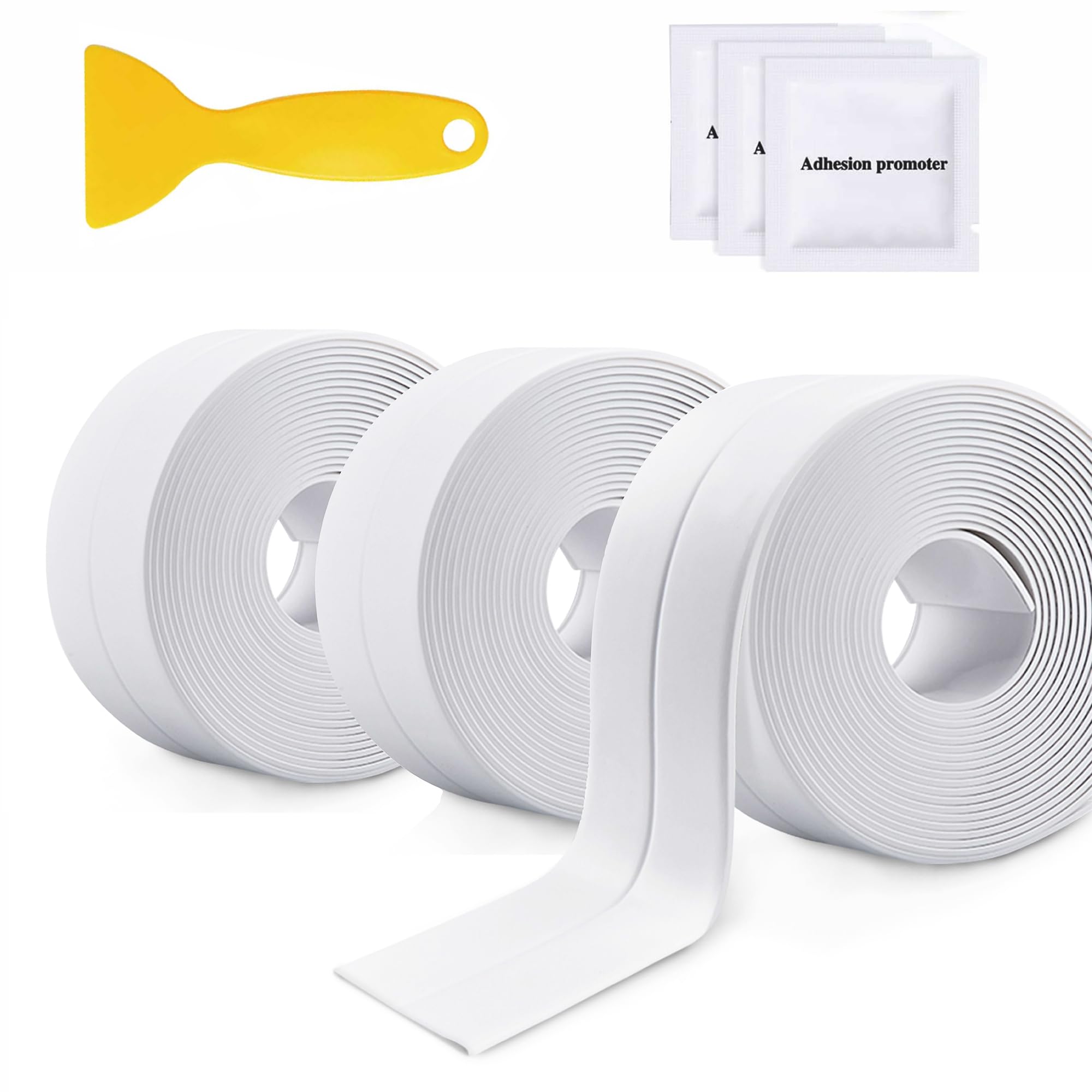 3 Rolls Caulk Tape Waterproof Self Adhesive,1.5" x 10.5Ft PVC Toilet Caulk Strips Sealing Tape for Countertop,Sink,Shower Tile,Bathtub,Bathroom,Kitchen(White)