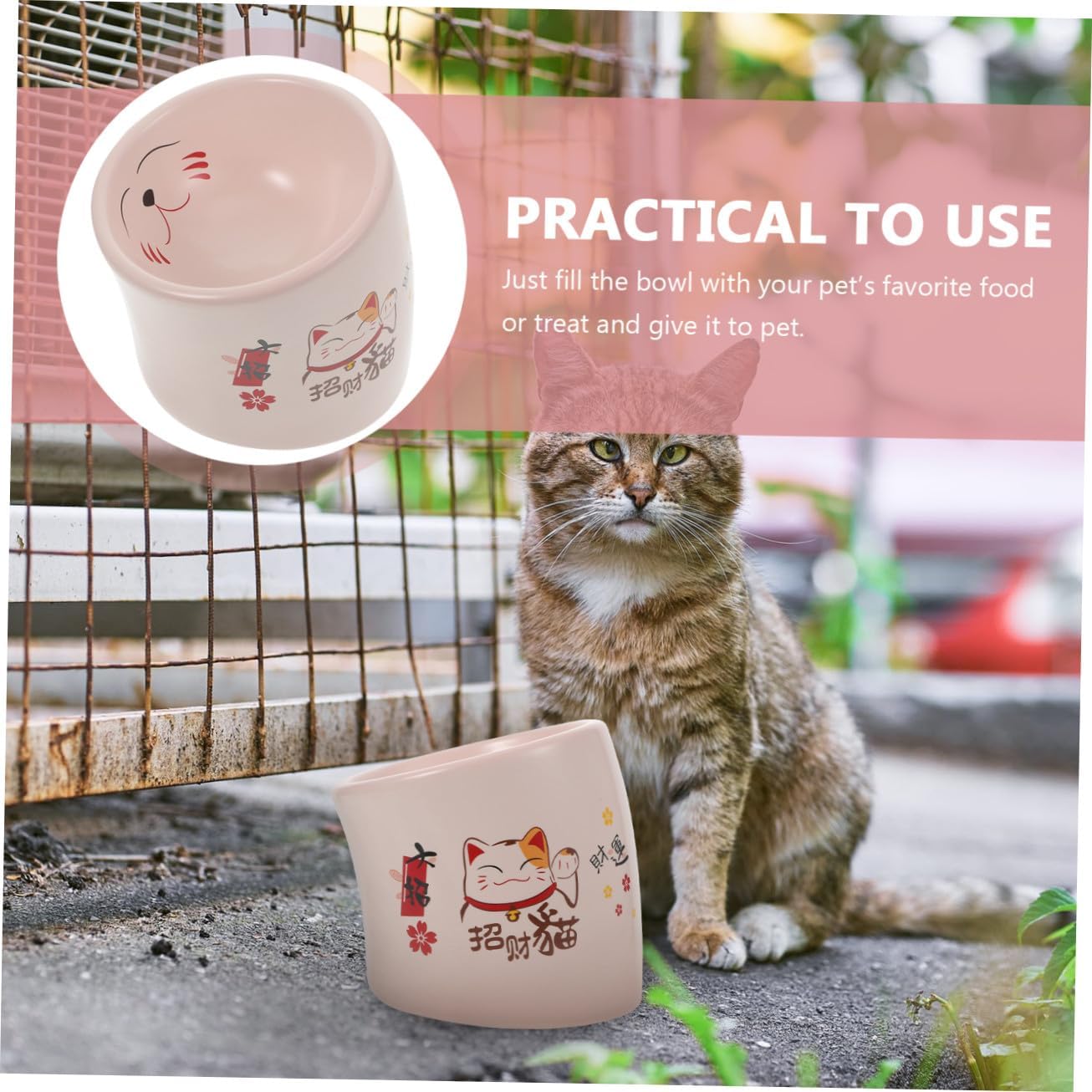 Ceramic Cat Feeding Bowl Anti-Overturn Raised Pink Pet Water Drinking Holder Elevated Kitten Food Dish for Indoor Cats