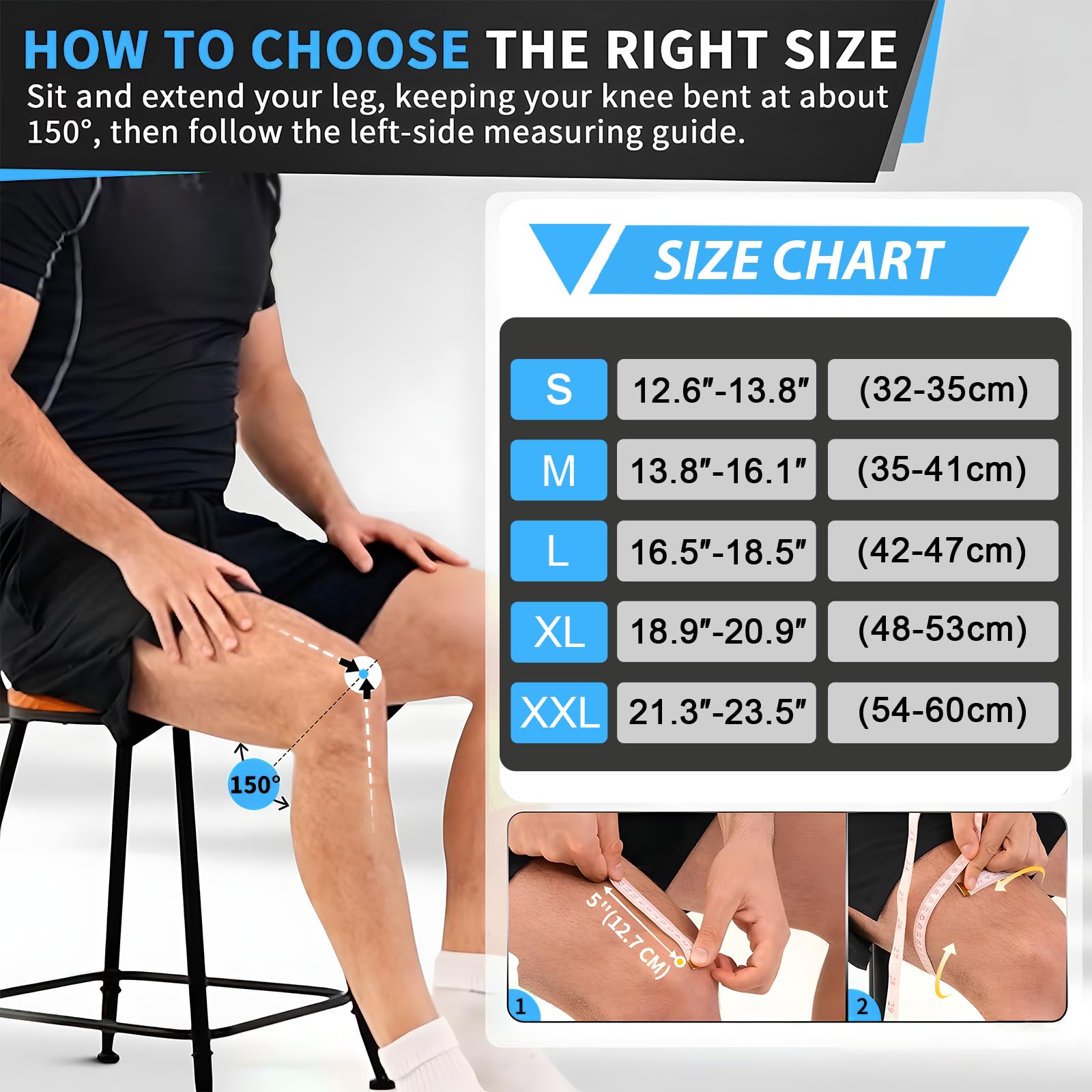 Pack de 2 Rodilleras, Antideslizante Rodilleras Crossfit, Aliviar el Dolor Articular, Knee Brace, Transpirable Rodillera para Gym, Voleibol, Baloncesto, Correr, Bicicleta, Unisex (Línea Azul-M) — view 6