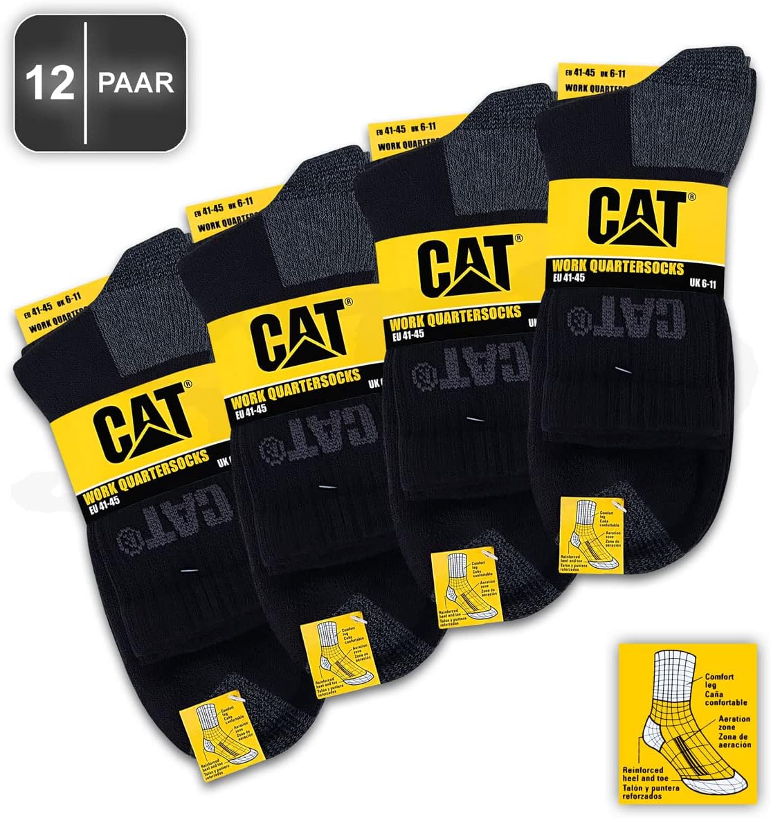 CAT Caterpillar Power&Cool - Calze Da Lavoro 6|9|12 Paia In Due Taglie 39-42/43-46, 6 Paia, 39-42 - Foto 10