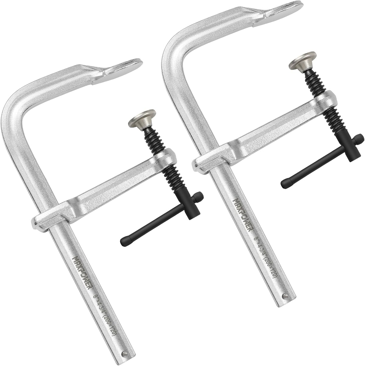 MAXPOWER Abrazadera F de 8 pulgadas, garganta de 4-3/4 pulgadas, abrazadera de barra de acero forjado | 1200 libras de presión de sujeción, riel de 7/8" x 27/64", abrazadera resistente para trabajo de metales y soldadura