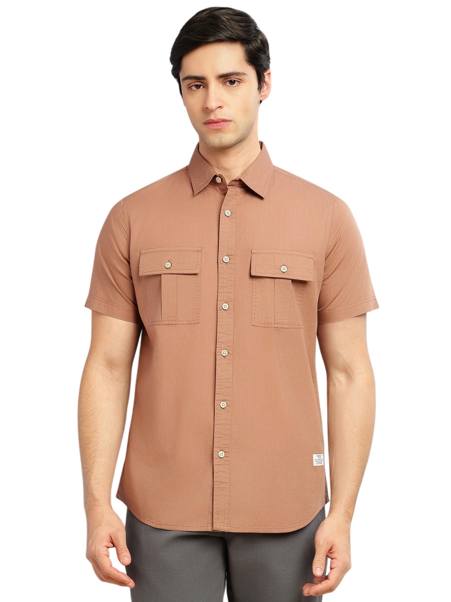 thomas scott Men’s Slim Fit Cotton Twill Casual Shirt | Cricket Club Collection | Short Sleeve | Spread Collar | 2 Flap Pockets | Solid Design-picture-31