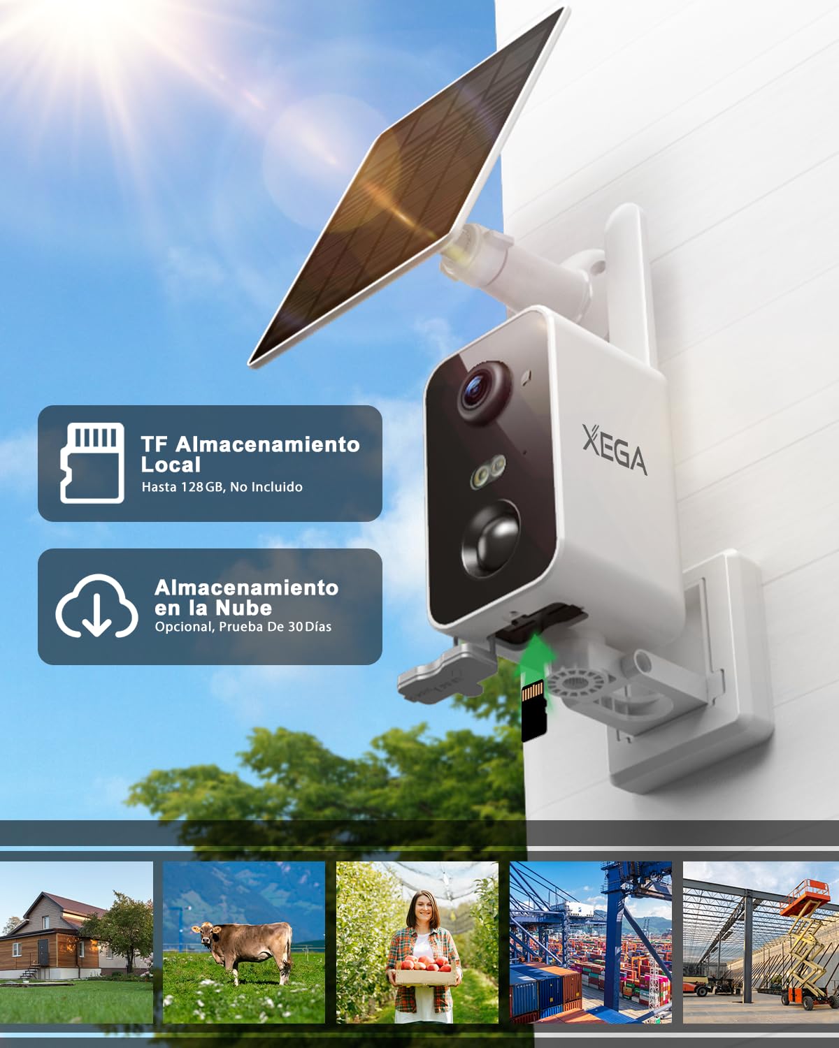 Xega 4G LTE 【12X Zoom Híbrido】 Cámara Vigilancia Exterior con SIM, Batería 10000mAh 4G LTE Camara Vigilancia Exterior con Tarjeta SIM, Detección Humana, 2K HD Color Visión Nocturna, Audio de 2 Vías