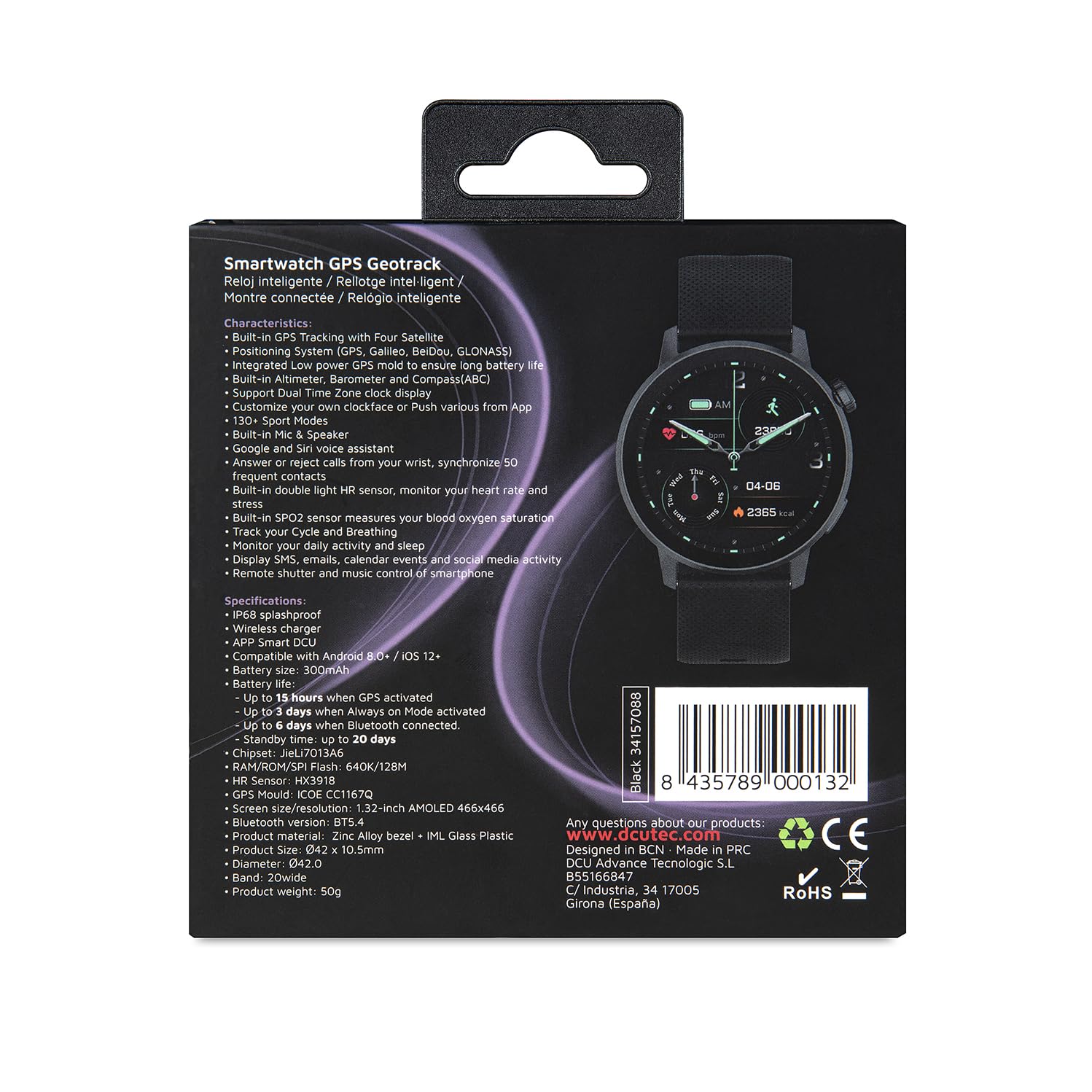 Smartwatch damski z wbudowanym GPS i połączeniami Bluetooth - wyświetlacz AMOLED 1,32" | Asystent głosowy | Ponad 130 trybów sportowych | Wysokościomierz, Barometr i kompas | Kompatybilny z systemem