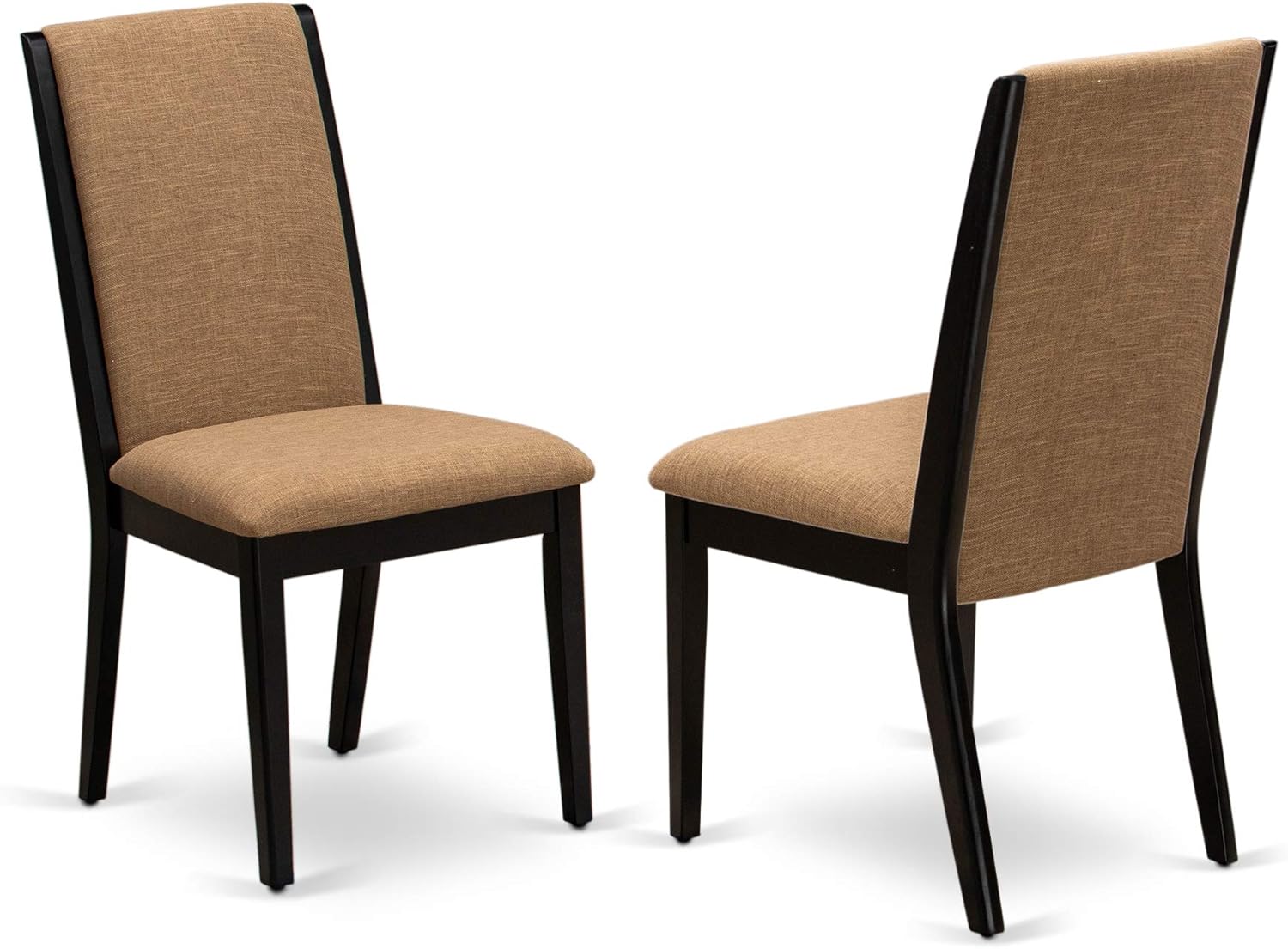 East West Furniture ANLA3-ABK-47 3 Piece Dining Room Furniture Set Contains a Round Kitchen Table with Pedestal and 2 Light Sable Linen Fabric Parson Dining Chairs, 36x36 Inch, Wirebrushed Black