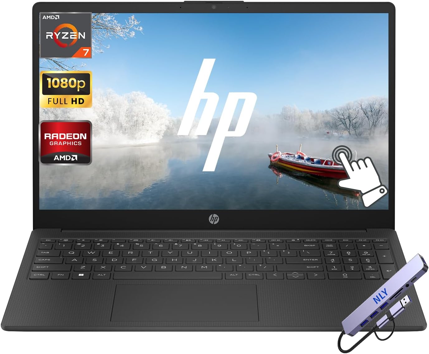 HP Touchscreen 15.6" FHD Business Laptop Computer, 16GB RAM 256GB SSD, AMD Ryzen 7 5825U (8-Core) Processor, Windows 11 Pro, Numeric Keypad, Camera Privacy Shutter, HDMI, Docking Station, Black