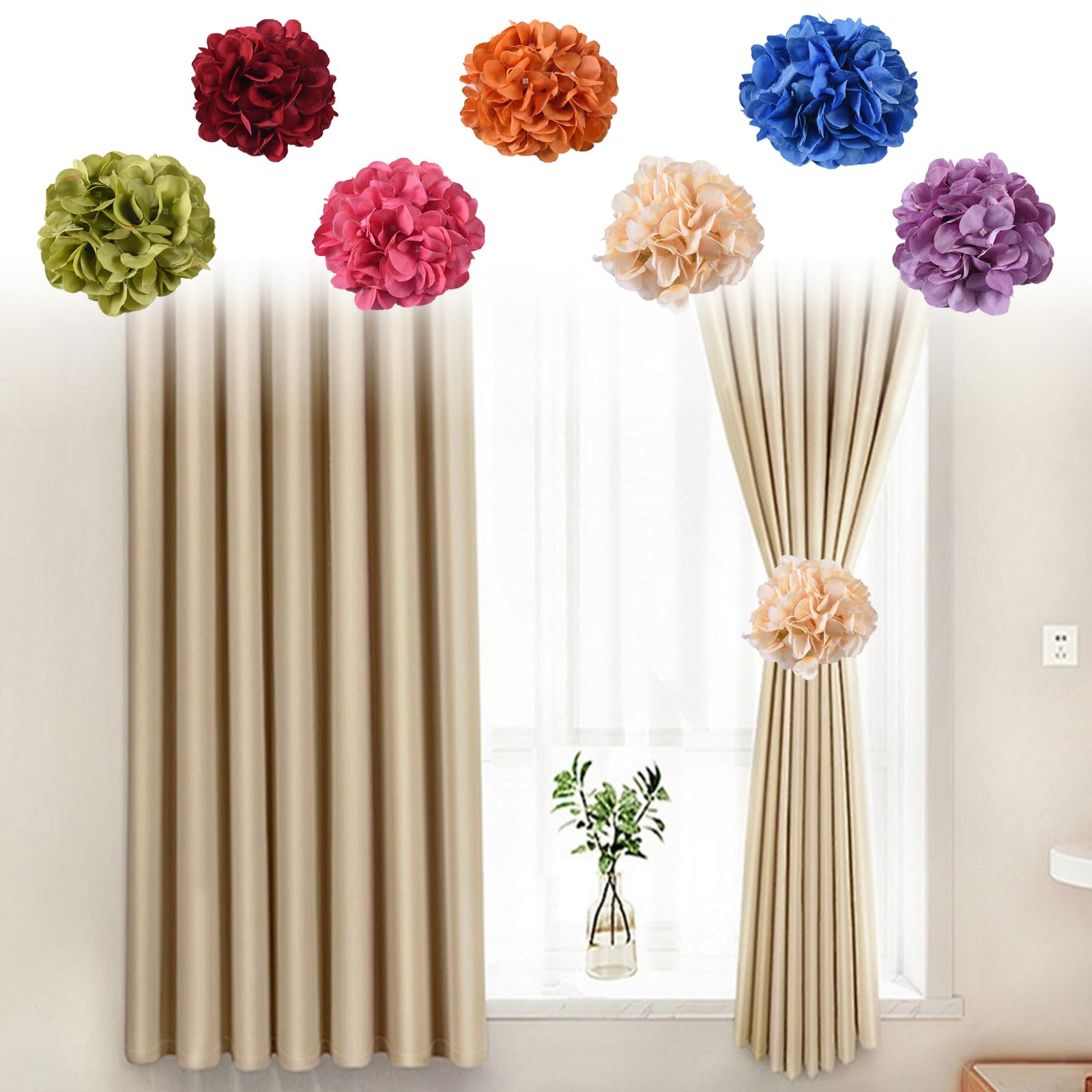 Lot De 2 Embrasses De Rideaux En Roses Artificielles - 60 Cm - Décoration Mariage, Intérieur - Couleur Champagne, Rose, Violet
