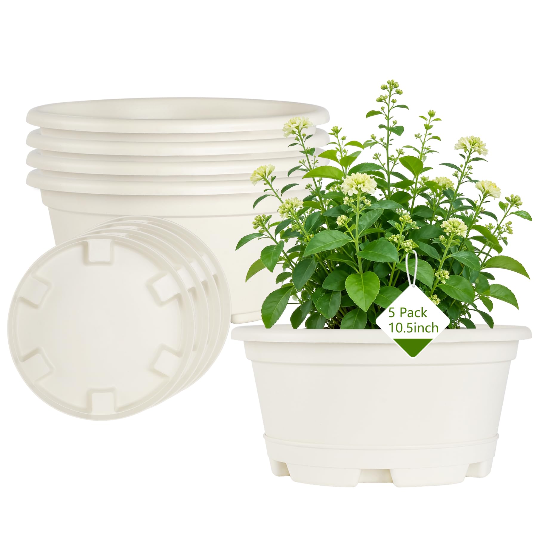 KPUVX 5 Pack 10.5 inch Plant Pots