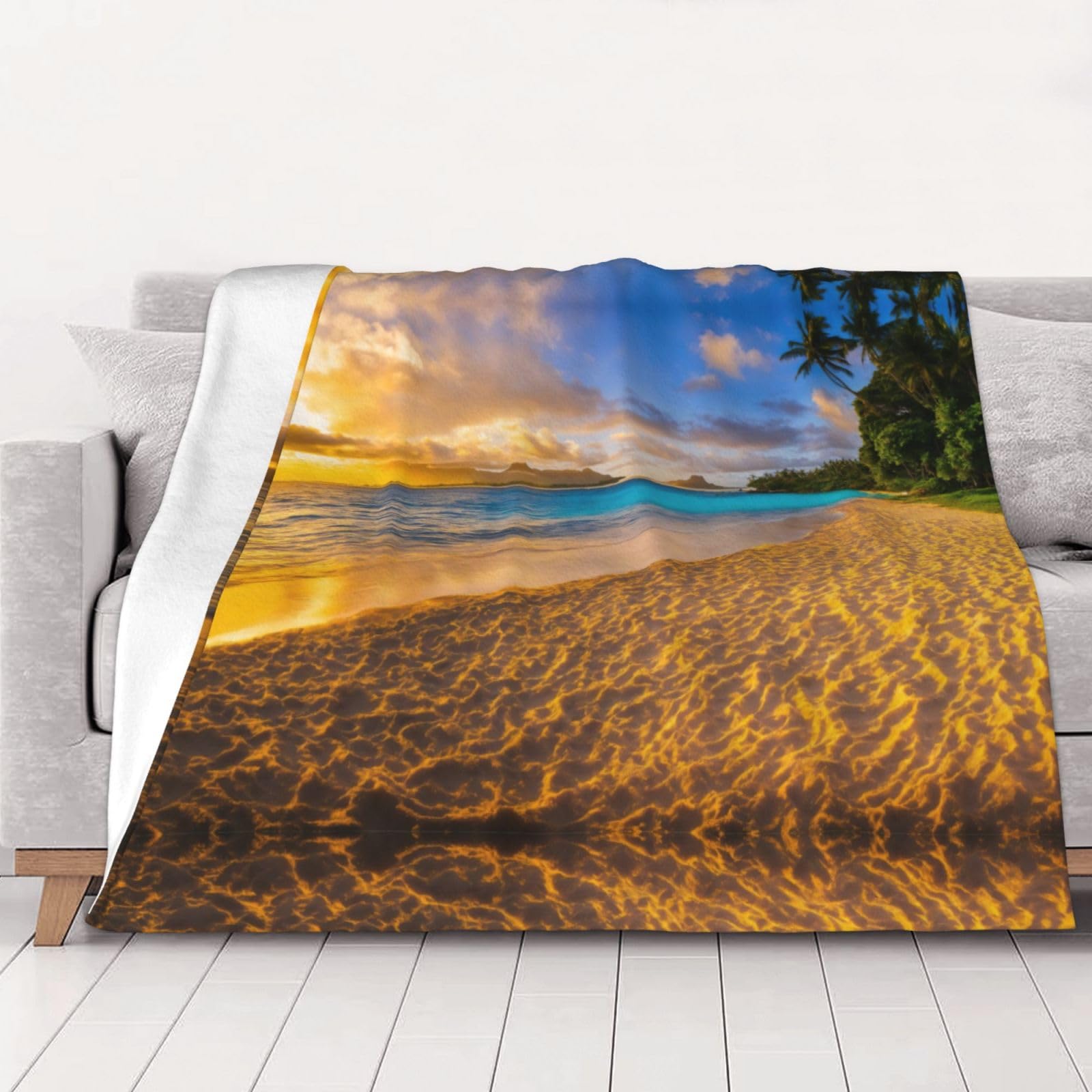 Gewichtete Decke mit Sonnenuntergang, Hawaii-Palme, 76,2 x 101,6 cm, weiches Flanell, wendbar, gemütlich, extra warm, Decke für Bett, Couch