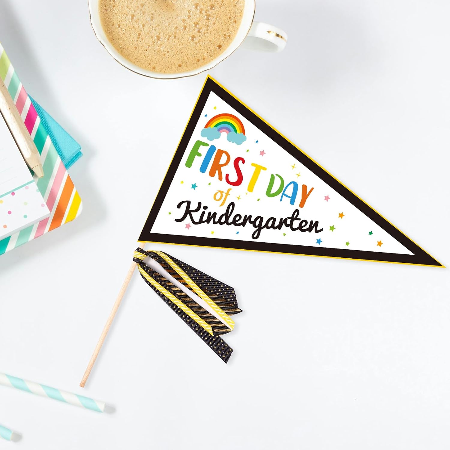 First Day of Preschool Kindergarten Flags, Banner with Ribbons
