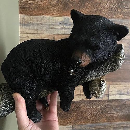 Miniatura 6 de HWZQDJ Cachorro de oso negro siesta en un árbol, divertida figura de oso negro, escultura de oso de resina vívida para decoración de escritorio,