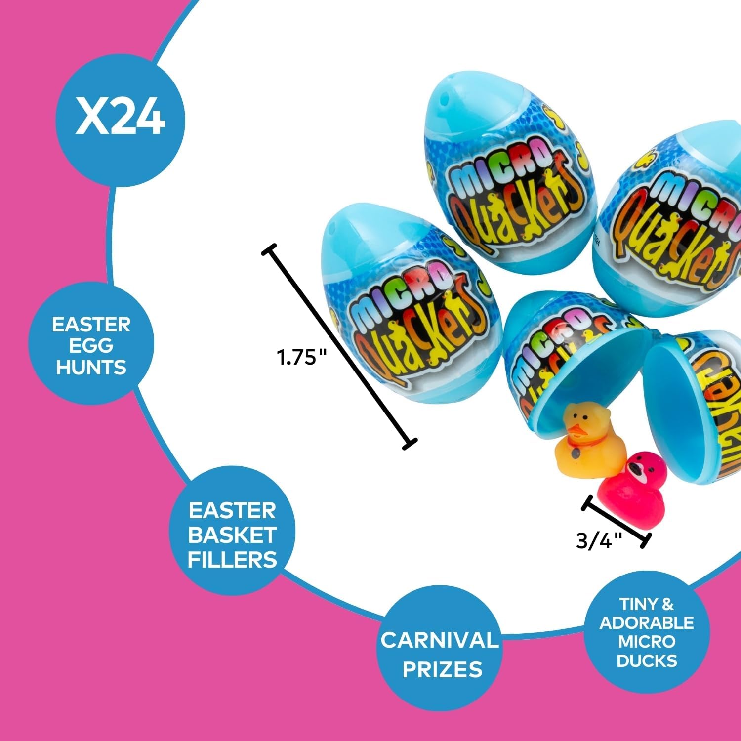 1 3/4" Bulk 48 Piece Micro Quackers Rubber Duck-Filled Easter Eggs - Great for Easter Egg Hunts and Parties