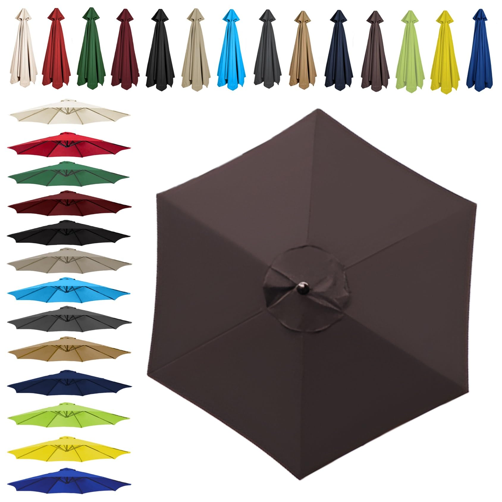 Sun Umbrella Replacement Cloth - 200cm | 2.7m | 300cm (6.5'/8.8'/9.8') - Umbrella Replacement Canopy For 6 Arms/8 Arms, Waterproof UV Protective Polyester Cloth(Color:Brown,Size:6 ribs-2.7m(8.8ft)) — image 1
