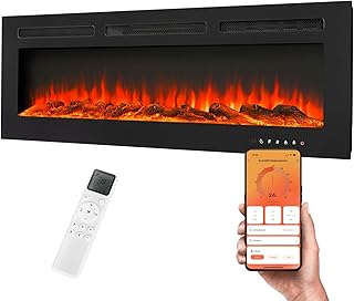 KLAMER Elektrokamin 1800W, Heizlüfter mit Thermostat 18–30°C, 9 Flammenfarben, Timer 1–8h, WiFi App & Fernbedienung, Elektroheizung bis 37m²