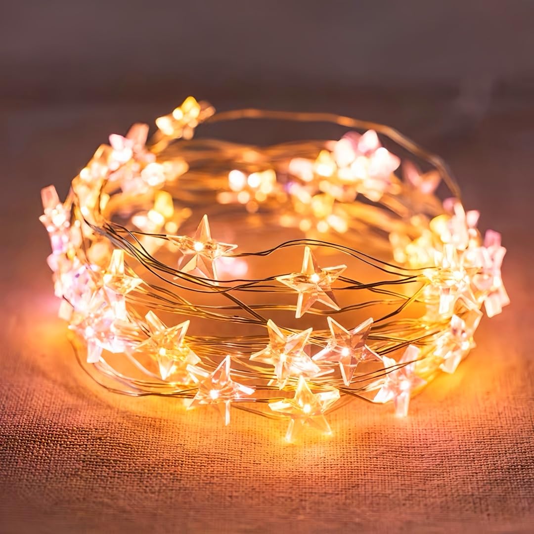 HHMTAKA Christmas Star Fairy String Lights with 40 Micro Warm White LEDs on Silver Wire Battery Operated 4M for Any Decoration