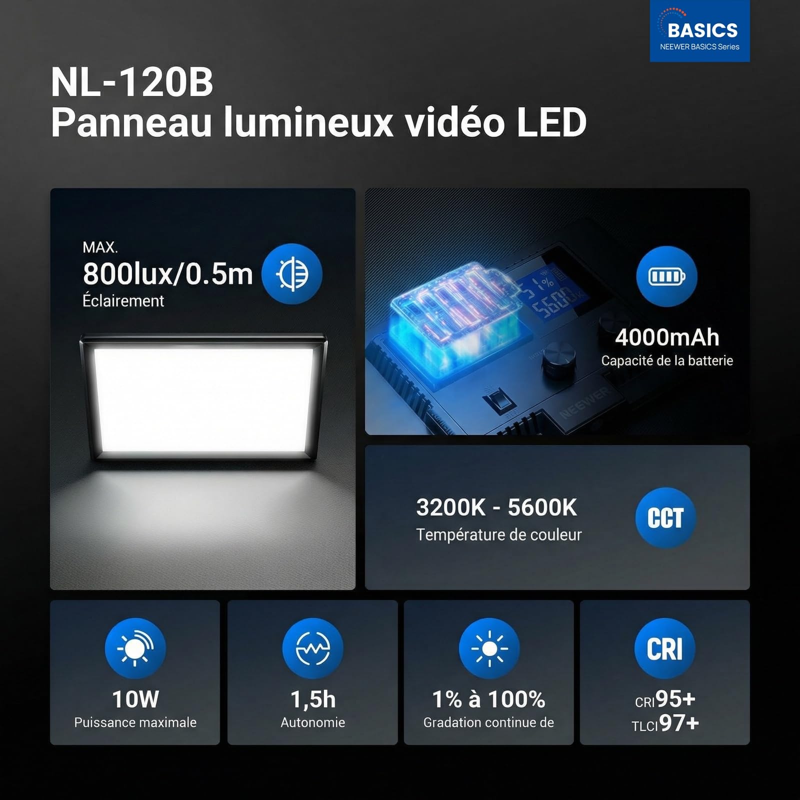 NEEWER 9" Basics Panneau LED avec Trépied de Bureau,NL-120B