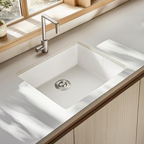 Miniatura 2 de Enbol Fregadero de cocina de montaje inferior blanco de 24 "fregadero de cocina compuesto de granito de un solo tazón fregadero de cuarzo con