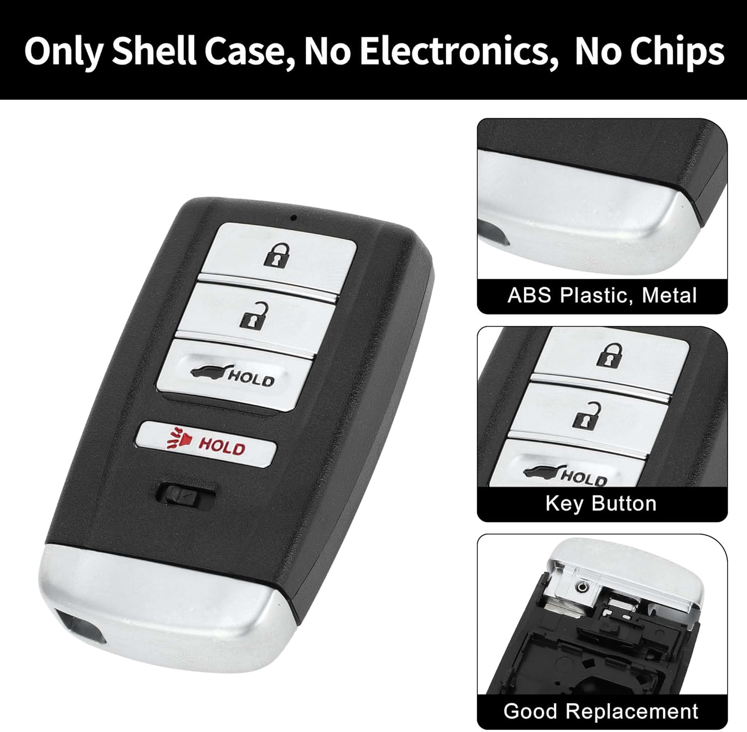 X AUTOHAUX Key Shell Case Keyless Entry Remote Key Fob Replacement Case for Acura ILX TLX RLX RDX MDX NSX 2015-2021 4 Buttons KR5V1X KR5V2X