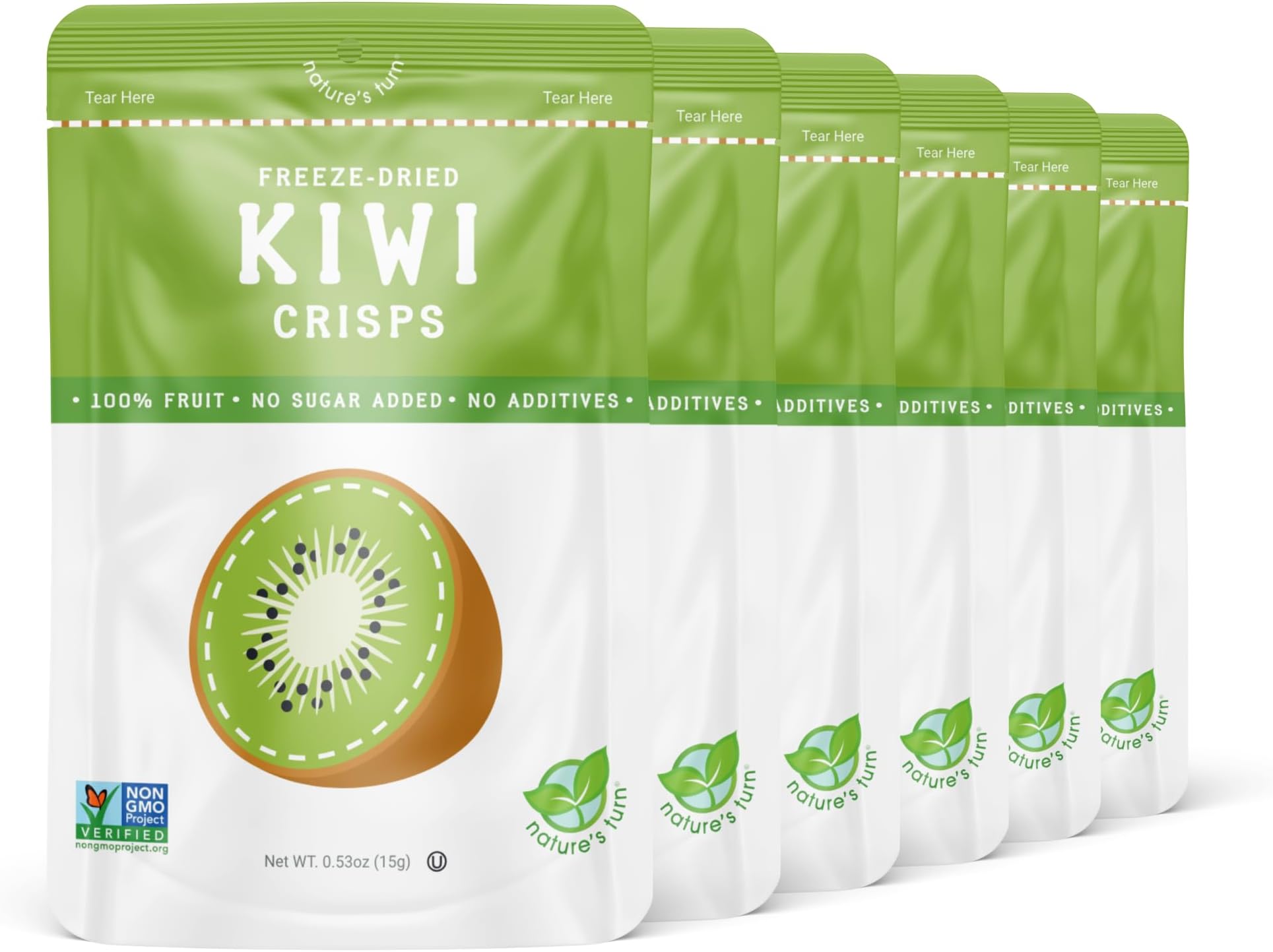 Nature's Turn Freeze-Dried Fruit Crisps – Healthy, Gluten-Free, Plant-Based, Crispy & Delicious Snack – Ideal for Cereal, & School On-the-Go Snacks – Sour Kiwi Crisps, 6 Bags (0.53 oz Each)