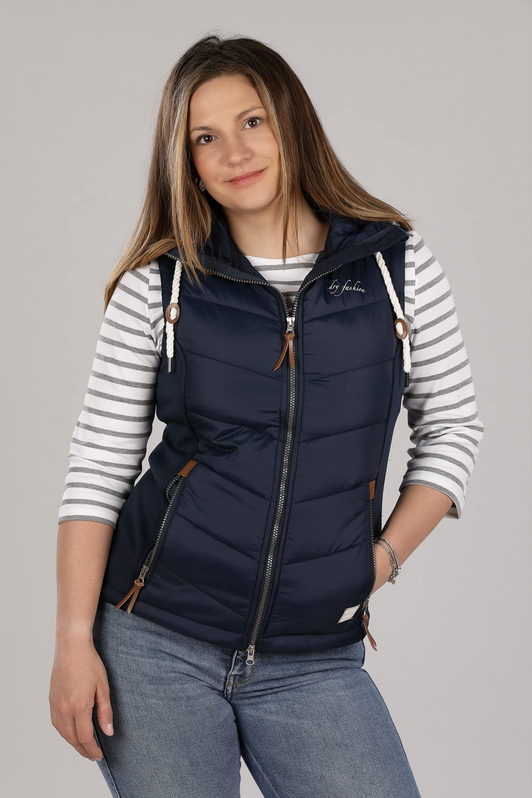 Dry Fashion Damen Weste Malente - Steppweste Damen Outdoor Weste mit Kapuze Übergangsweste gesteppt windabweisend wasserabweisend