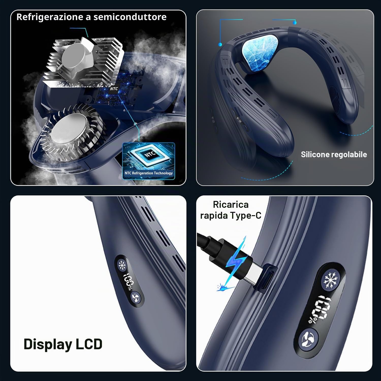 Mini Ventilatore da Collo Portatile con Grande Piastra di Raffreddamento, Condizionatore Portatile 6000mAh con Presa d'aria Posteriore, Display LCD, 3 Velocità/Refrigerazione per Esterni Viaggio