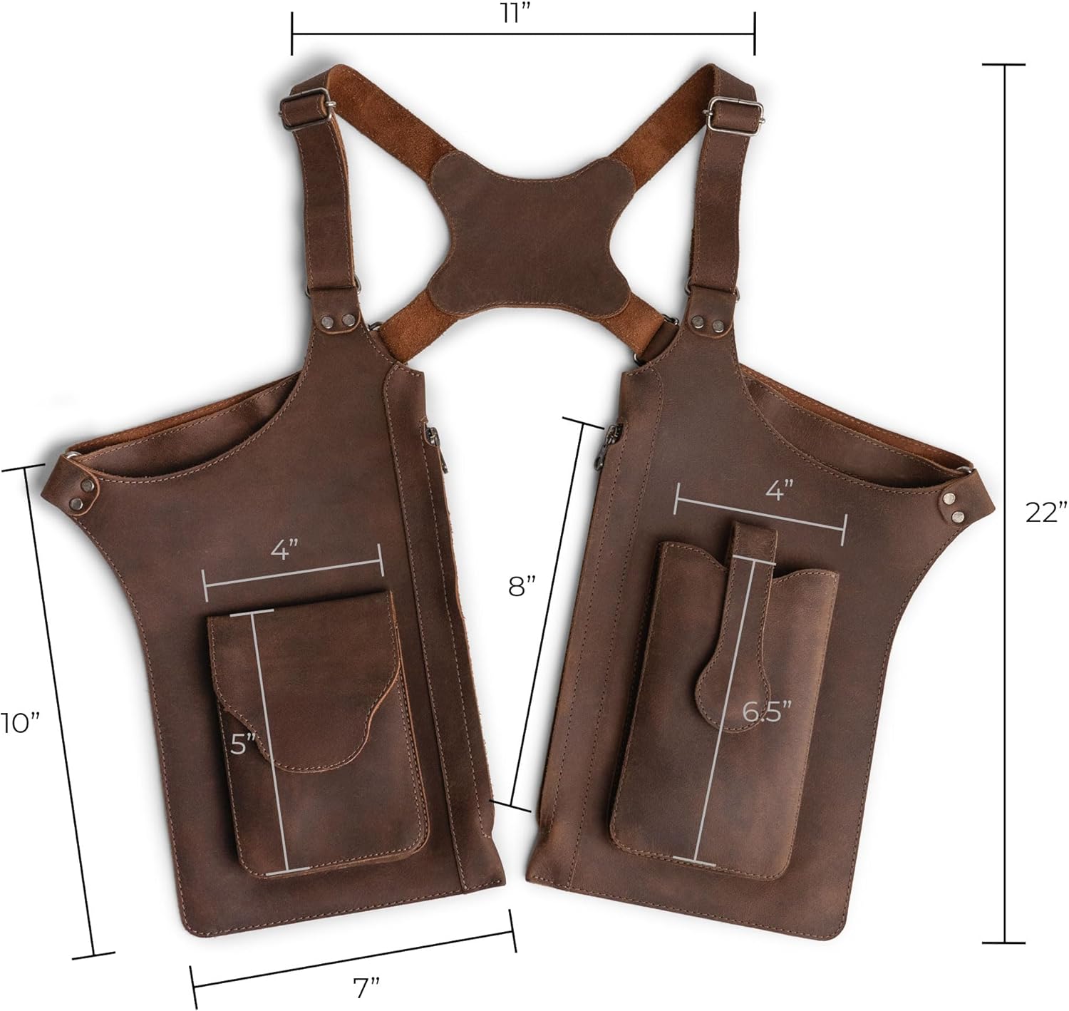 Hide & Play, Adjustable Harness with Zippered-Bags, Vintage Shoulder Holster, Cosplay, Steampunk Style, Costume Parties, Full Grain Leather, Handmade, Bourbon Brown