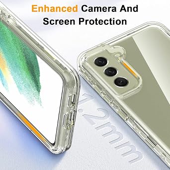 KIOMY Clear Case for Samsung Galaxy S21 FE 5G Shockproof Bumper Protective Full Body Case, Hard Shell + Flexible TPU Bumper, 3 Layers in 1 with 2 Packs Tempered Glass Screen Protectors