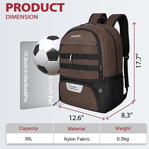 Miniatura 2 de LARIPOP Mochila de fútbol, mochila de baloncesto para accesorios de baloncesto, equipo de entrenamiento para voleibol, fútbol, regalos deportivos